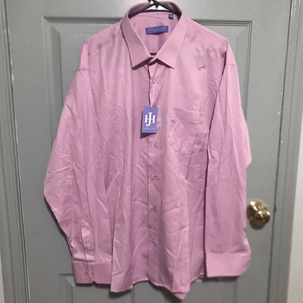 Hank & Jax Button Shirt Size XL 17.5 34-35 Pink Cotton Blend Made In Turkey New